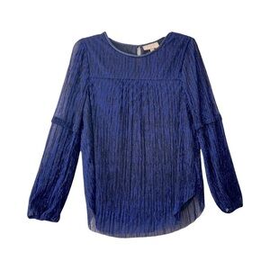 Anthropologie Moulinette Soeurs | Metallic Blue Ruffled Shimmer Blouse, Medium